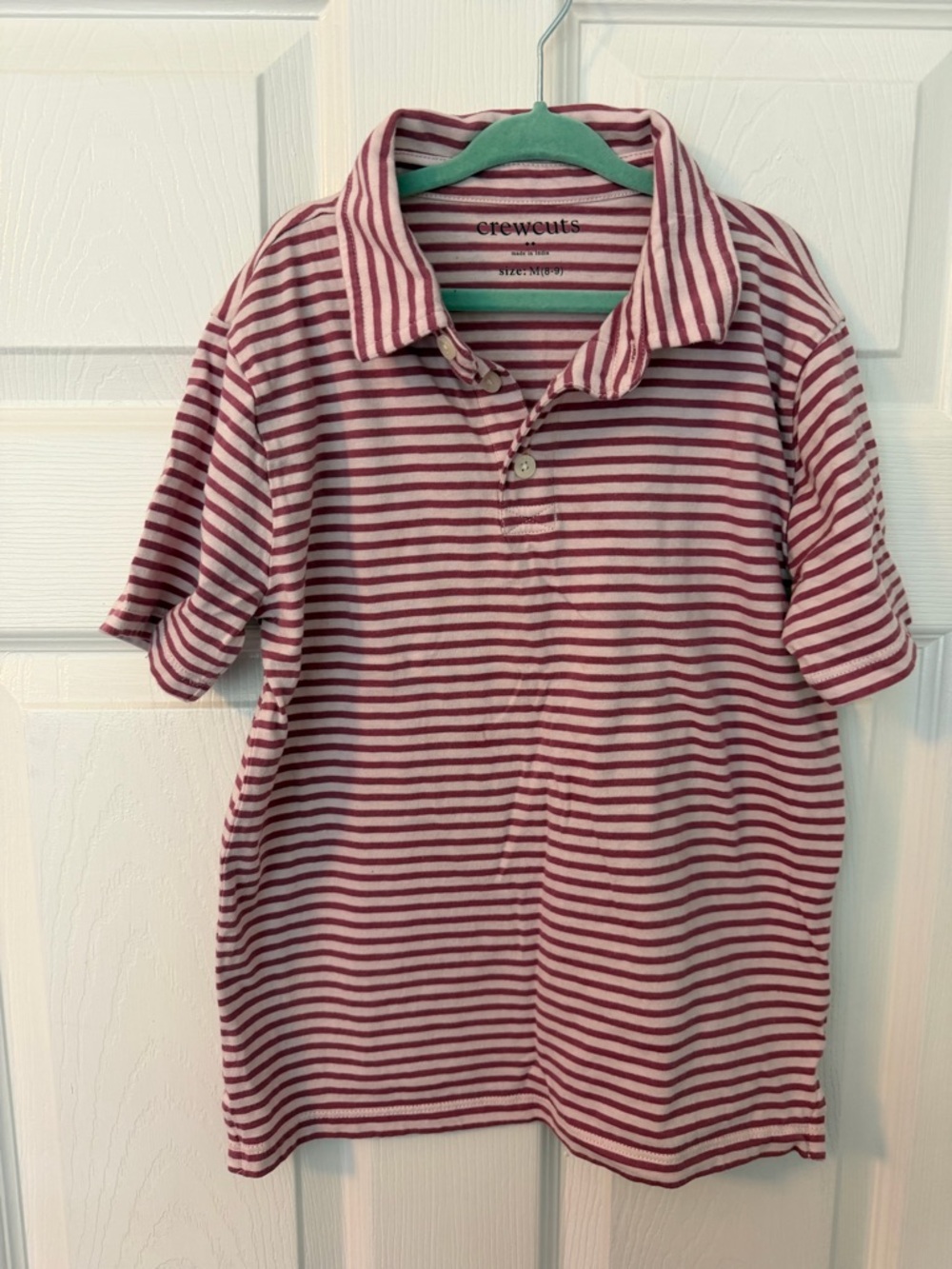 Crewcuts Boys Striped Polo in Burgundy and White